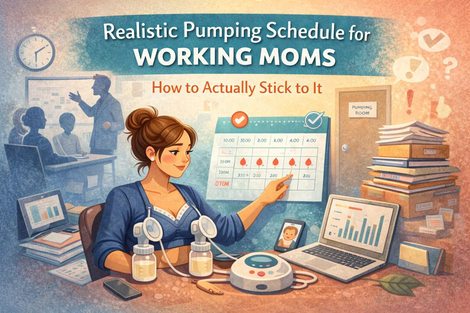 Realistic pumping schedule for working moms showing how to stick to a routine