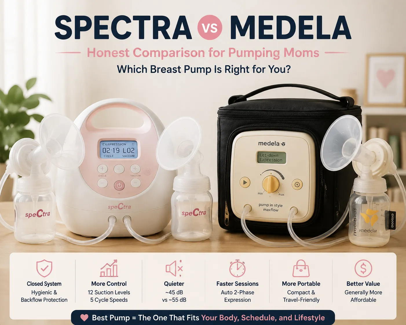 Spectra and Medela breast pumps side by side comparison
